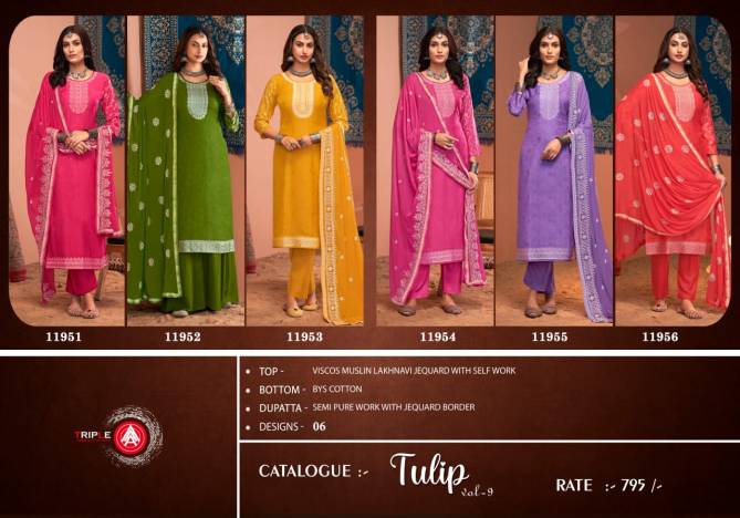 Tulip Vol 9 By Triple Aaa Viscose Muslin Lakhnavi Jacquard Dress Material Suppliers In Mumbai